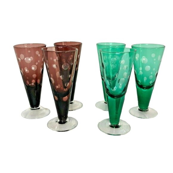 Set of 6 Aperitif Glasses Red & Green Party Christmas Classy Retro - Picture 1 of 5